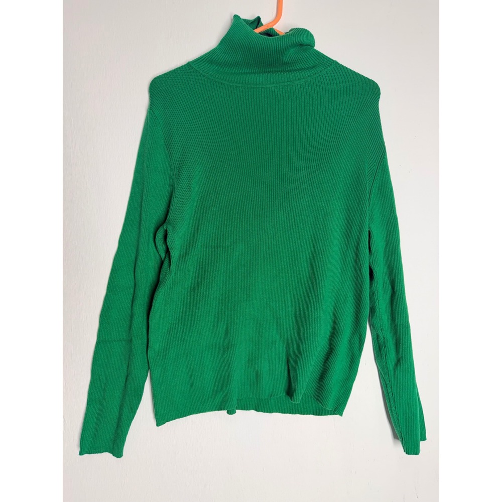 Kim Rogers Green Ribbed Turtleneck Sweater Long Sleeve XL